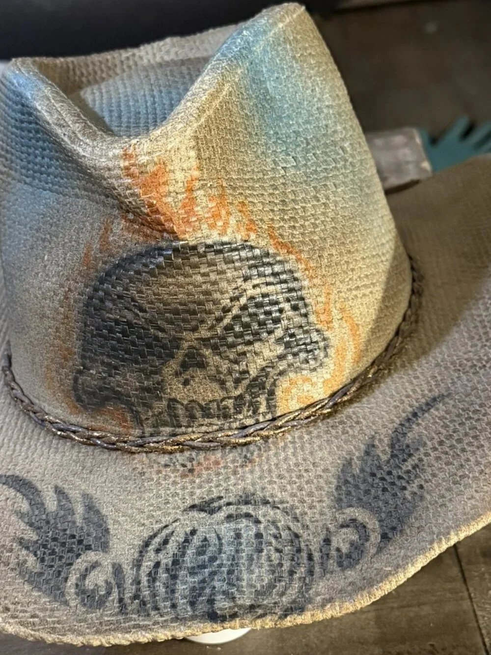 Wild Wear Premium Woven Palm Leaf Skull Cowboy Hat - Size 7 1/2